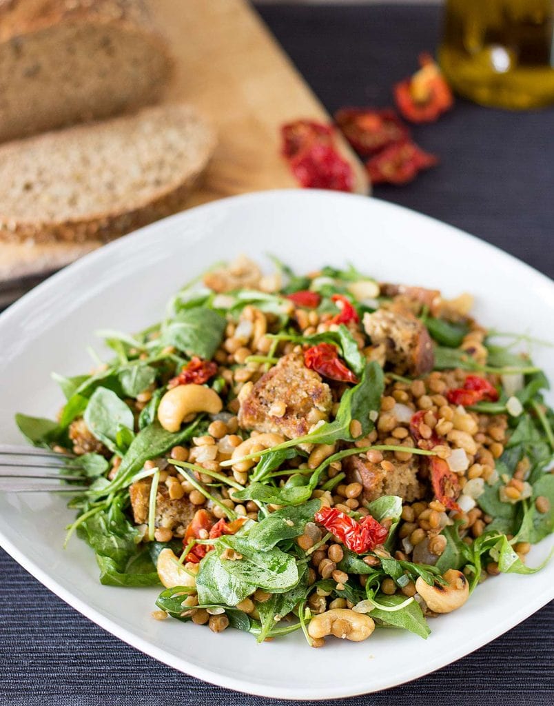 Arugula lentil salad is served | hurrythefoodup.com