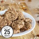 A stack of healthy oatmeal banana cookies are on the plate placed on the table with a time stamp in the bottom left hand corner | Hurry The Food Up