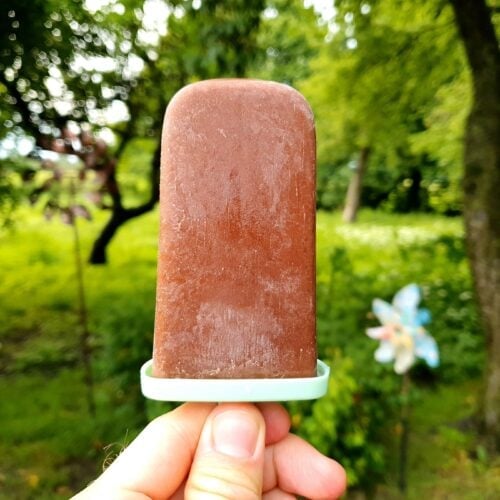 Chocolate banana popsicle in a hand