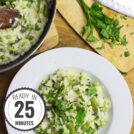 Creamy Asparagus Risotto. Quick to make, so satisfying and tasty to eat. We’ve also included the key surprisingly easy tips to getting the perfect risotto. | hurrythefoodup.com