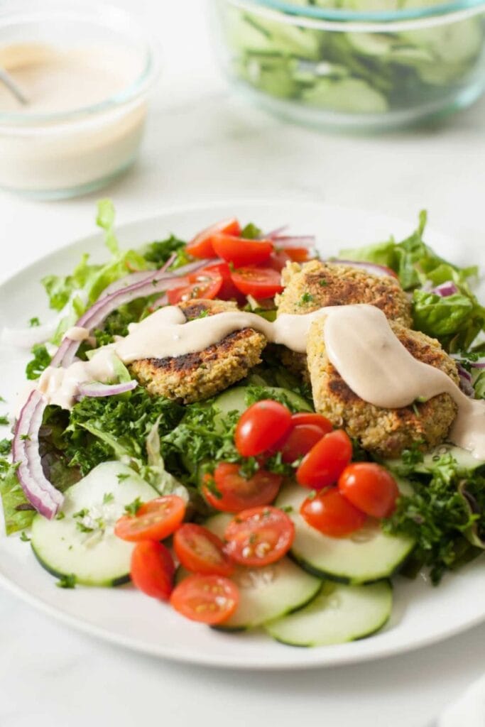 Falafel Salad with Tahini Dressing - Weight Loss Salad Recipes | Hurry The Food Up