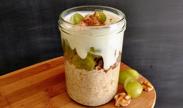 Grapes Walnut Yogurt Cinnamon Overnight Oats | hurrythefoodup.com