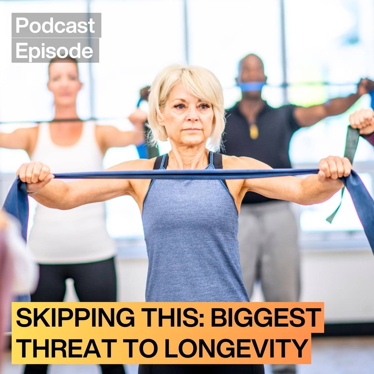 A woman is training with a resistance band