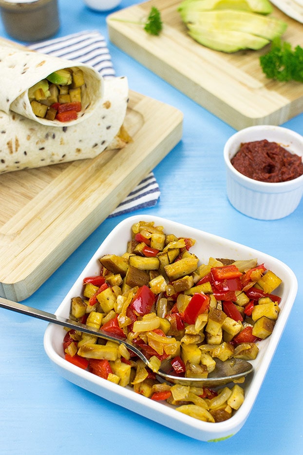 Speedy Vegan Burrito – Packed with Protein - Vegan Burrito is served #pepper #tofu | hurrythefoodup.com