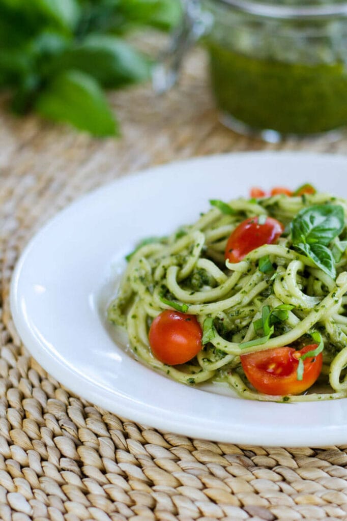 Zucchini Pasta Pesto - Low Carb Vegetarian Recipes | Hurry The Food Up