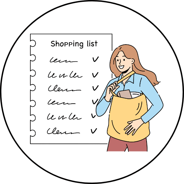 Illustration of a shopping list and woman